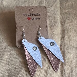 Handmade White and Rose Gold Feathered Earrings